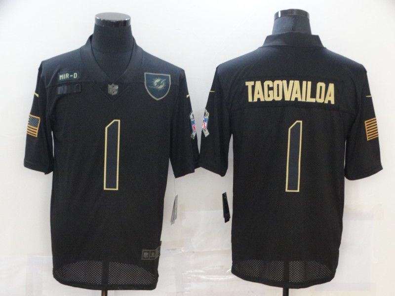 Men Miami Dolphins #1 Tagovailoa Black gold lettering 2020 Nike NFL Jersey